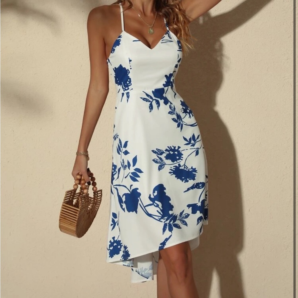 White & blue summer dress